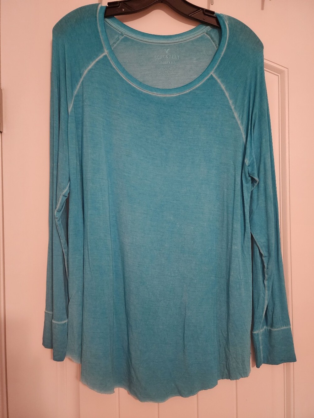 American Eagle Soft & Sexy Women's Lightweight Long-Sleeve Tee XL Acid Wash Teal
